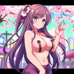 A voluptuous anime girl, featuring large breasts, designed in a vibrant anime style