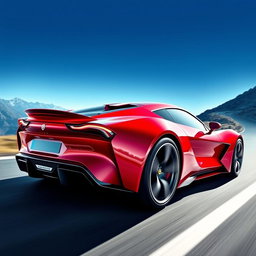 A sleek and modern sports car designed for high performance, featuring a shiny red exterior with aerodynamic curves, aggressive lines, and a low profile