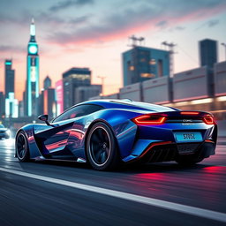 A dynamic and stunning visual representation of a futuristic sports car captured from various angles: a front view showcasing a sleek and aerodynamic design with aggressive lines, a side profile highlighting the car's low stance and muscular fenders, and a rear view that emphasizes the sporty taillights and exhaust