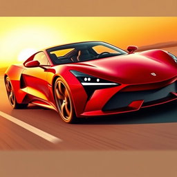 A sleek and modern sports car with a glossy red exterior, featuring sharp aerodynamic lines and a low profile