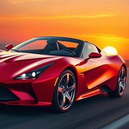 A sleek and modern sports car with a glossy red exterior, featuring sharp aerodynamic lines and a low profile