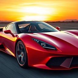 A sleek and modern sports car with a glossy red exterior, featuring sharp aerodynamic lines and a low profile