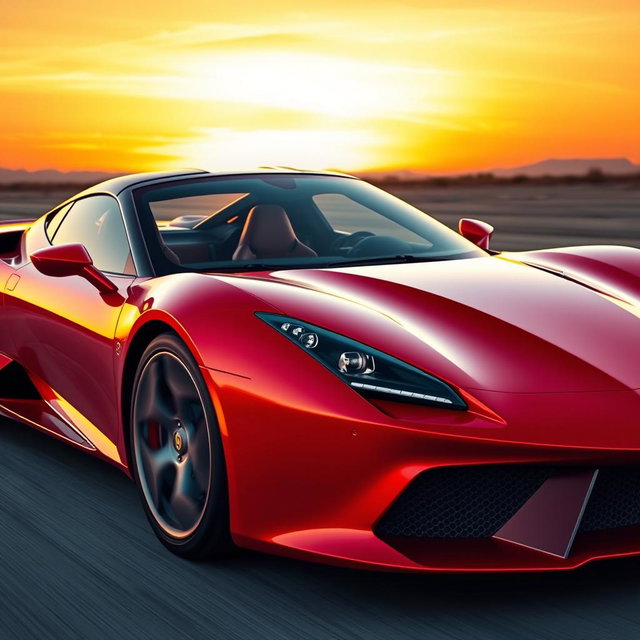 A sleek and modern sports car with a glossy red exterior, featuring sharp aerodynamic lines and a low profile