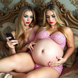A captivating 18-year-old girl with a thin face and an athletic yet voluptuous figure, displaying long blond hair and stunning crystal blue eyes