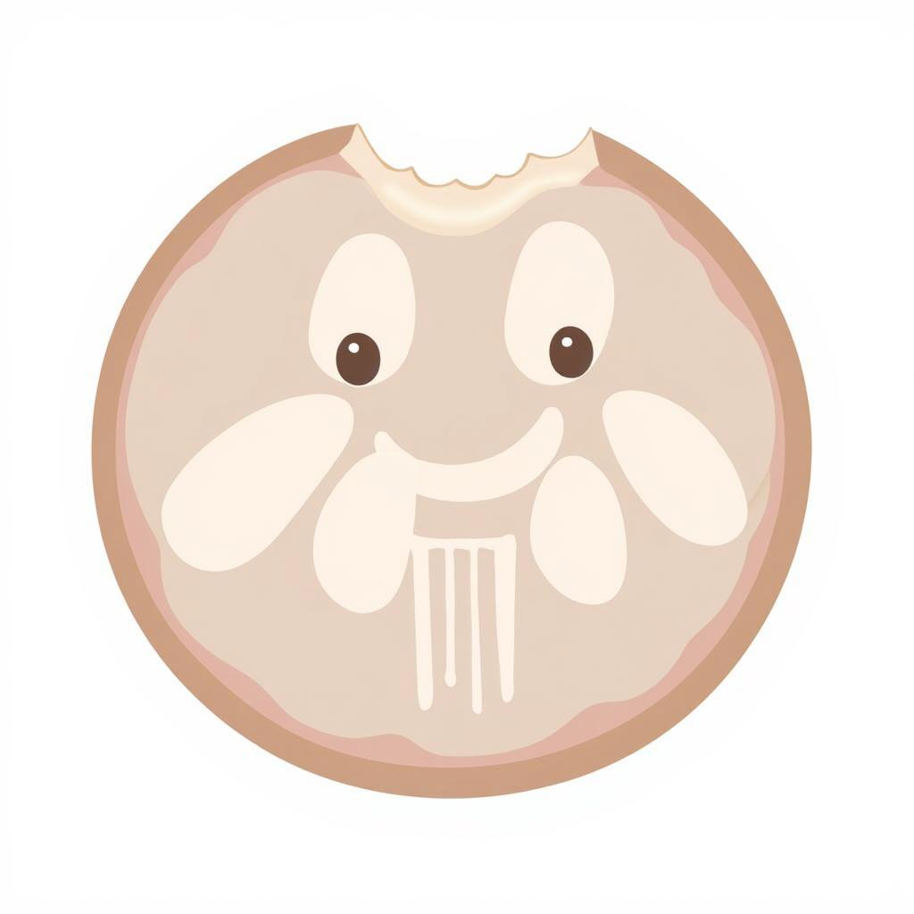 A cute illustration of a smiling cookie with a bite taken out of it