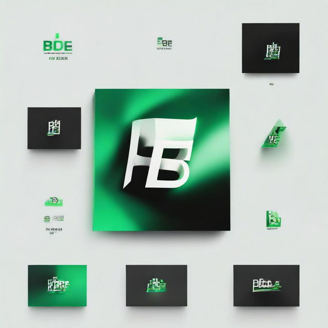 Generate a standalone abstract logo for the brand 'BDE', focusing on elements of high energy, dynamism, and the colors black and green.