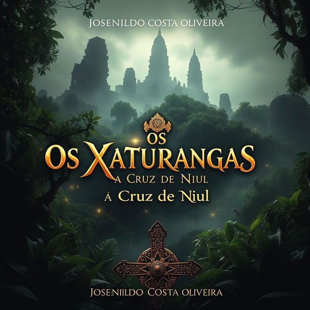 A captivating book cover design for 'OS XATURANGAS E A CRUZ DE NIUL' by author Josenildo Costa Oliveira, featuring a mystical and ancient setting