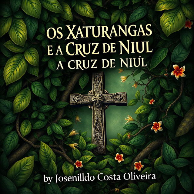 A captivating book cover for a fictional novel titled 'OS XATURANGAS E A CRUZ DE NIUL' by Josenildo Costa Oliveira