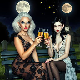 A Salvador Dali inspired psychedelic scene featuring a very beautiful, attractive, stunning, curvy shapely young woman with white hair dressed in a very tight low-cut long black lace gown