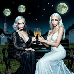 A Salvador Dali inspired psychedelic scene featuring a very beautiful, attractive, stunning, curvy shapely young woman with white hair dressed in a very tight low-cut long black lace gown