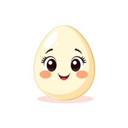A charming illustration of a single egg with a cute smiling face featuring big, dreamy eyes and rosy cheeks