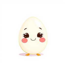 A charming illustration of a single egg with a cute smiling face featuring big, dreamy eyes and rosy cheeks