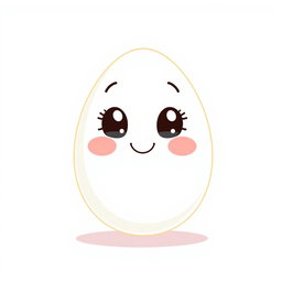 A charming illustration of a single egg with a cute smiling face featuring big, dreamy eyes and rosy cheeks