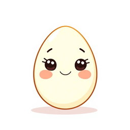 A charming illustration of a single egg with a cute smiling face featuring big, dreamy eyes and rosy cheeks