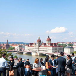 A scenic view of Budapest, Hungary, showcasing its iconic landmarks such as the Chain Bridge and the Parliament building