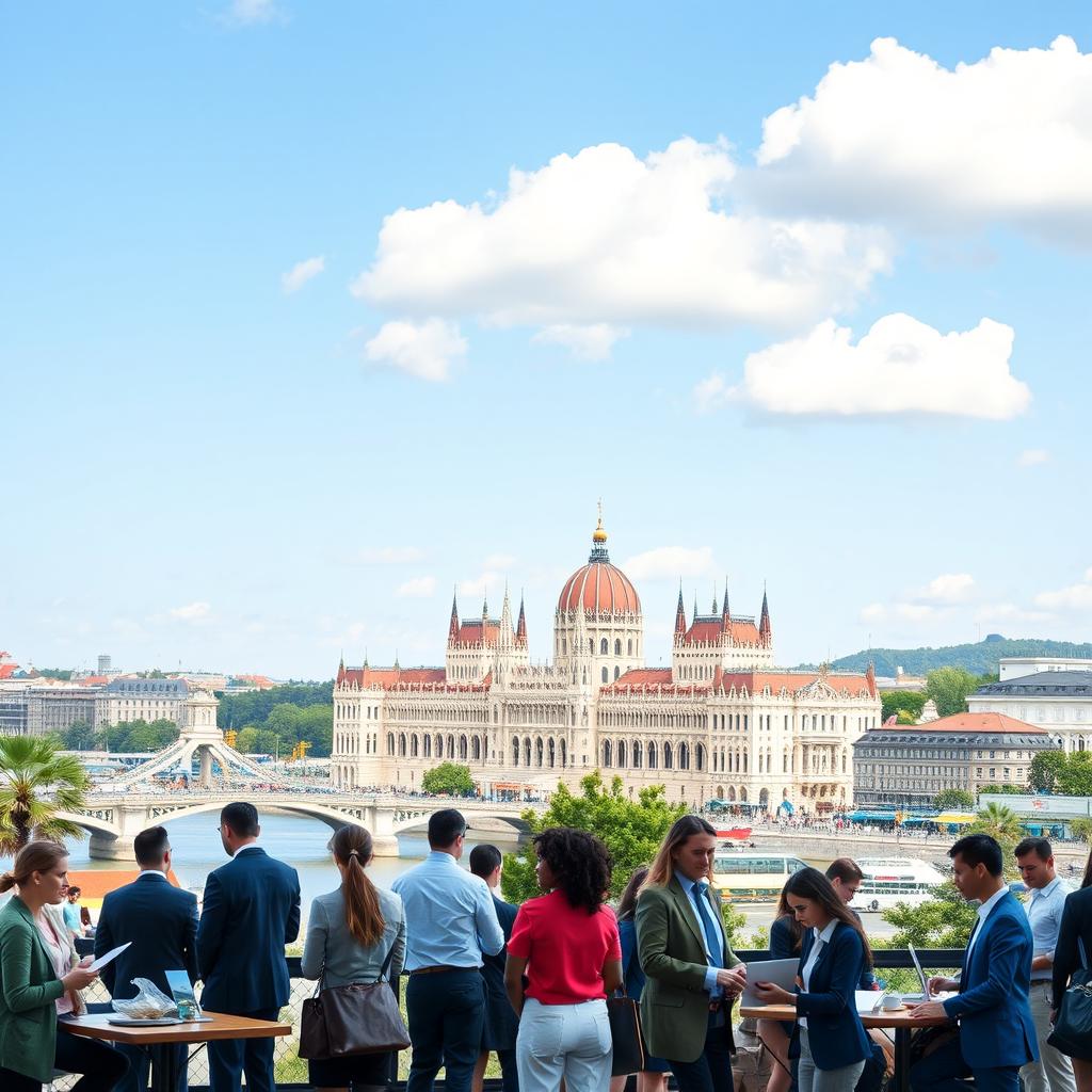 A scenic view of Budapest, Hungary, showcasing its iconic landmarks such as the Chain Bridge and the Parliament building