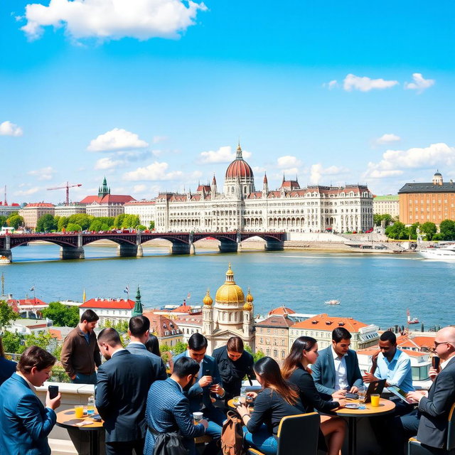 A scenic view of Budapest, Hungary, showcasing its iconic landmarks such as the Chain Bridge and the Parliament building