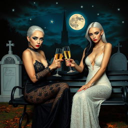 A Salvador Dali inspired psychedelic scene featuring a very beautiful, attractive, stunning, curvy shapely young woman with white hair dressed in a very tight low-cut long black lace gown