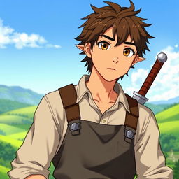 A portrait of a male character inspired by Studio Ghibli, featuring a unique blend of farmer and warrior elements