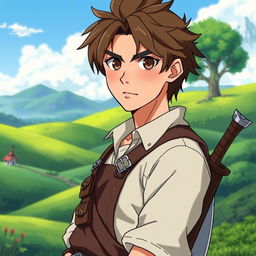 A portrait of a male character inspired by Studio Ghibli, featuring a unique blend of farmer and warrior elements
