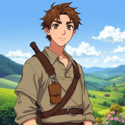 A portrait of a male character inspired by Studio Ghibli, featuring a unique blend of farmer and warrior elements
