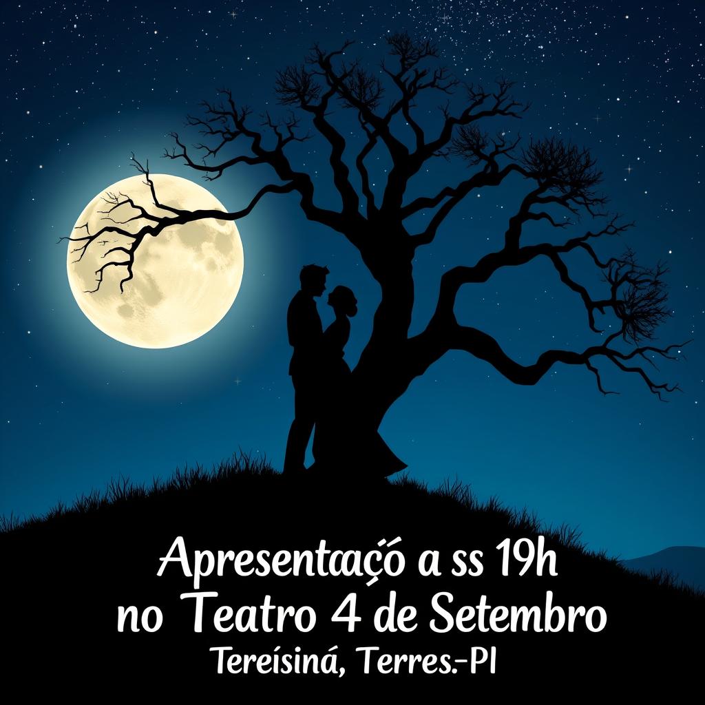 A beautiful and romantic image for a folder cover, depicting a couple kissing atop a hill under a starry night sky