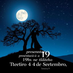 A beautiful and romantic image for a folder cover, depicting a couple kissing atop a hill under a starry night sky