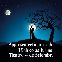 A beautiful and romantic image for a folder cover, depicting a couple kissing atop a hill under a starry night sky