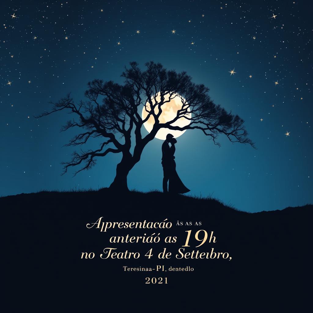 A stunning and romantic image for a folder cover, showcasing a couple kissing atop a hill under a beautifully starry night sky