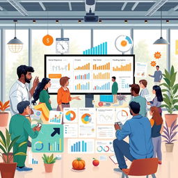 A detailed and visually appealing representation of social diagnostics, depicting various elements such as charts, graphs, and diagrams related to social behaviors and trends