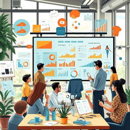 A detailed and visually appealing representation of social diagnostics, depicting various elements such as charts, graphs, and diagrams related to social behaviors and trends