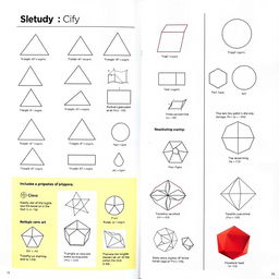 A visually engaging study document featuring various geometric shapes and forms