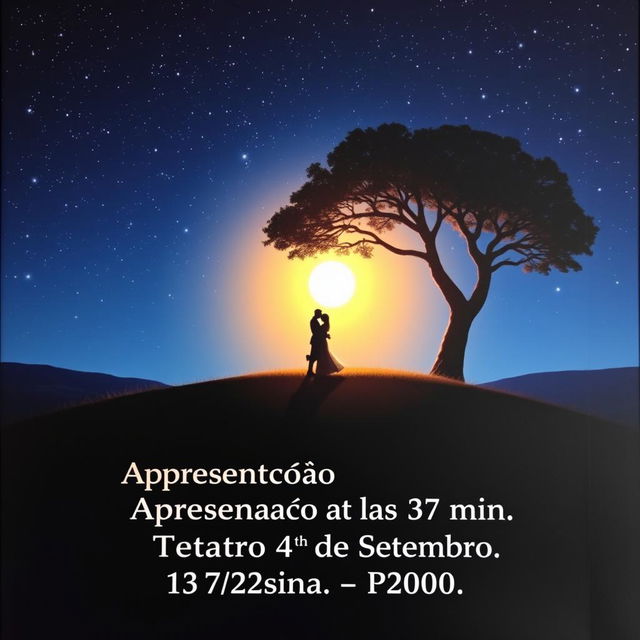 A captivating image of a couple kissing at the top of a hill under a starry night sky