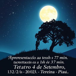 An enchanting image of a couple kissing on top of a hill at night, surrounded by a serene atmosphere