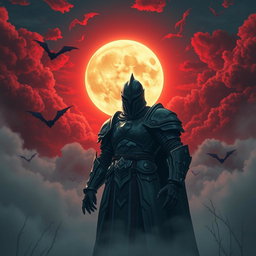 A captivating night scene featuring a glowing moon surrounded by ominous red weather, casting an eerie glow over the landscape