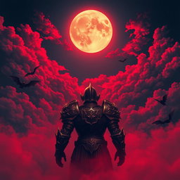 A captivating night scene featuring a glowing moon surrounded by ominous red weather, casting an eerie glow over the landscape