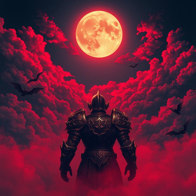 A captivating night scene featuring a glowing moon surrounded by ominous red weather, casting an eerie glow over the landscape