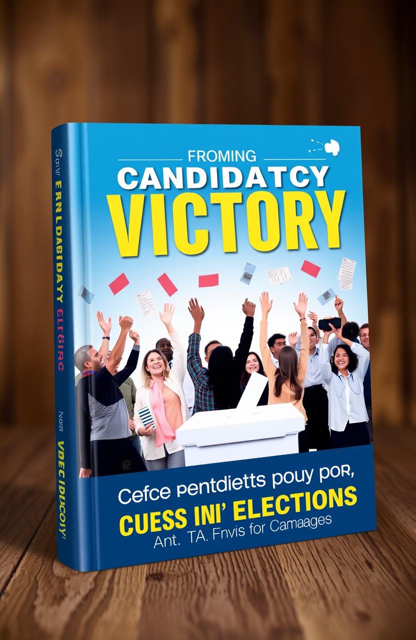 A visually captivating book cover design for the title 'From Candidacy to Victory: A Comprehensive Guide to Success in Elections'