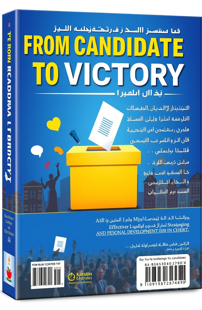 Design a book cover and back cover for the Persian title 'از کاندیداتوری تا پیروزی ؛ راهنمای جامع موفقیت در انتخابات' ('From Candidacy to Victory; A Comprehensive Guide to Success in Elections')