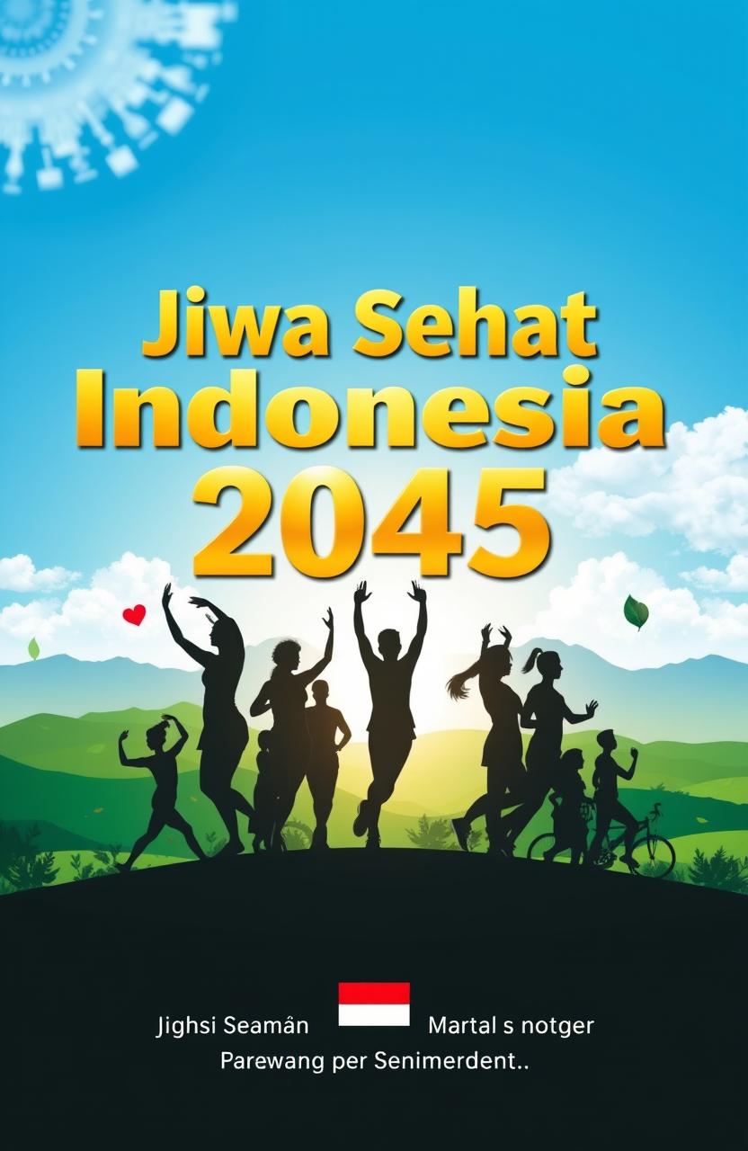 A vibrant and inspiring book cover design depicting the theme of a healthy Indonesia by 2045