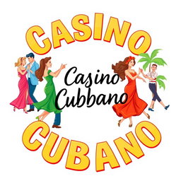 An illustration featuring the phrase 'Casino Cubano' prominently displayed, surrounded by vibrant couples dancing salsa casino
