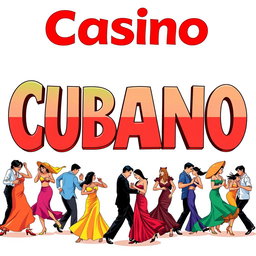A vibrant illustration featuring the words "Casino Cubano" in bold, colorful typography
