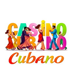 A vibrant illustration featuring the words "Casino Cubano" in bold, colorful typography