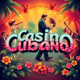 A vibrant and colorful illustration featuring the words 'Casino Cubano' creatively integrated into the design