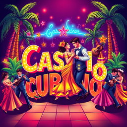 A vibrant and colorful illustration featuring the words 'Casino Cubano' creatively integrated into the design