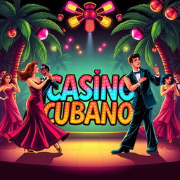 A vibrant and colorful illustration featuring the words 'Casino Cubano' creatively integrated into the design