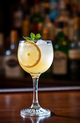 A classic cocktail named 'Collin's', showcasing a frosty glass filled with a light golden beverage