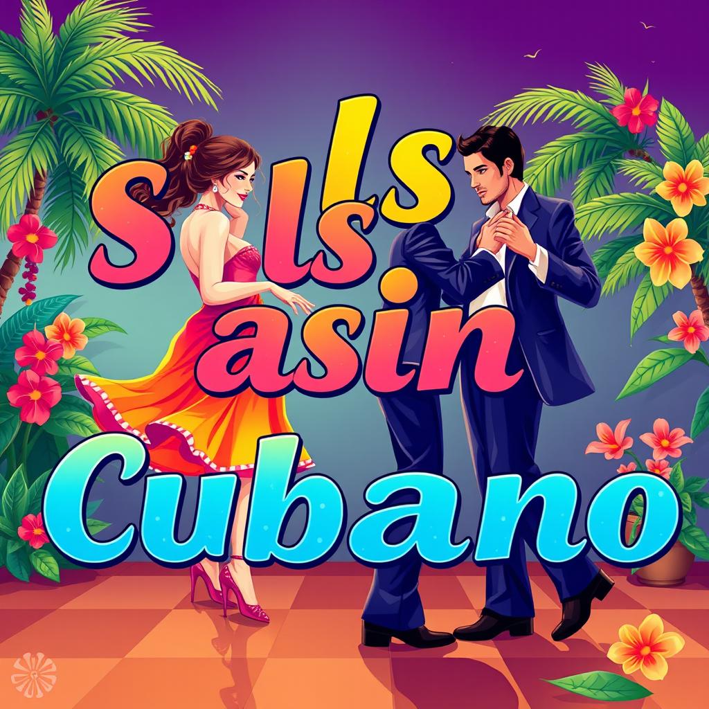 An illustration featuring the words "Salsa Casino Cubano" in vibrant, festive lettering