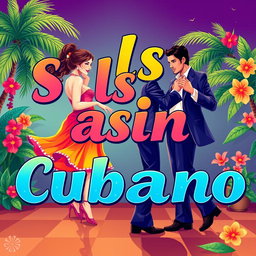 An illustration featuring the words "Salsa Casino Cubano" in vibrant, festive lettering