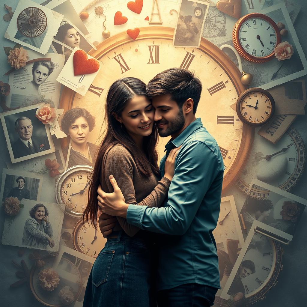 A heartfelt and surreal scene depicting two young adults falling in love amid a backdrop of a mind affected by dementia